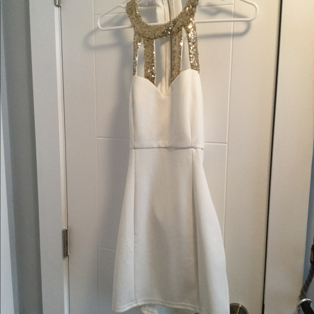 Tobi white dress with gold sequins. NWT
